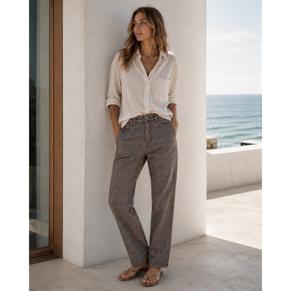 R13 Romeo Jean Women 26 Brown Glen Plaid Japanese Denim Straight Leg Pants